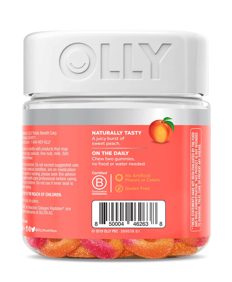OLLY Collagen Gummy Rings, 2.5g of Clinically Tested Collagen, Boost Skin Elasticity & Reduce Wrinkles, Adult Supplement, Peach Flavor, 30 Count Collagen Rings - 30 ct - NewNest Australia