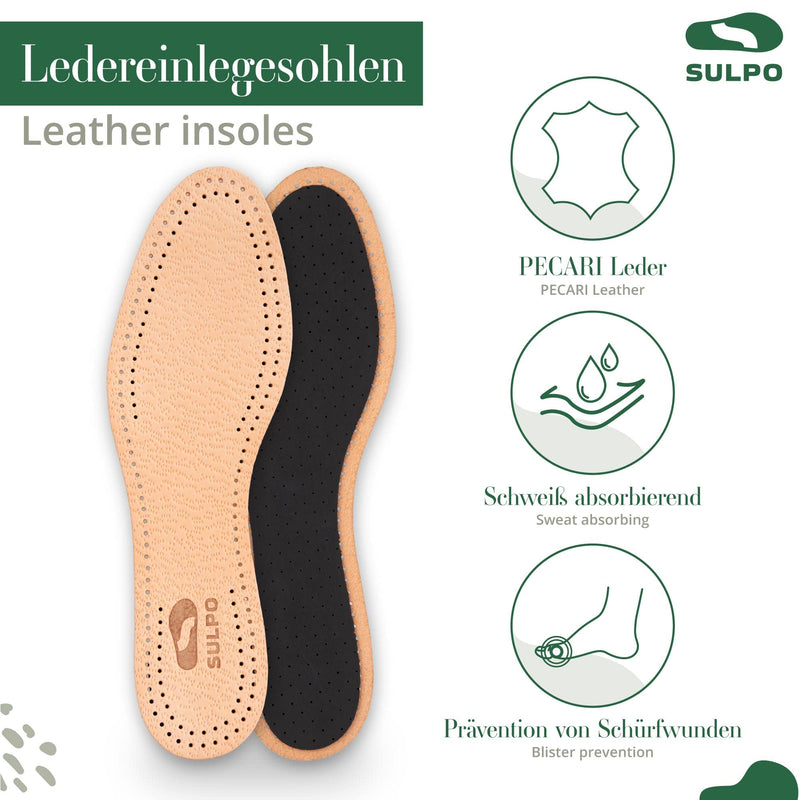SULPO 3 pairs of genuine leather insoles, premium leather activated carbon insoles, odor absorber, anti-sweat insoles, breathable pecari leather 42 - NewNest Australia