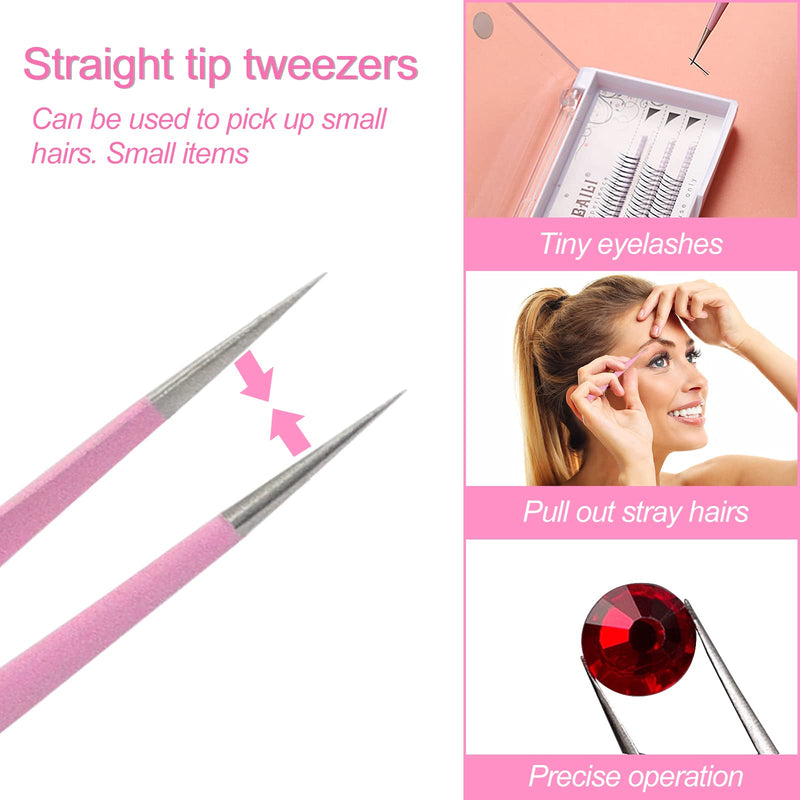 Sularpek 2 Pieces Tweezers Point, Professional Tweezers Eyelashes, Stainless Steel Tweezers Curved Straight Tweezers, Eyelash Extension Tweezers, Blackhead Remover Eyebrow Removal Tweezers (Pink) - NewNest Australia