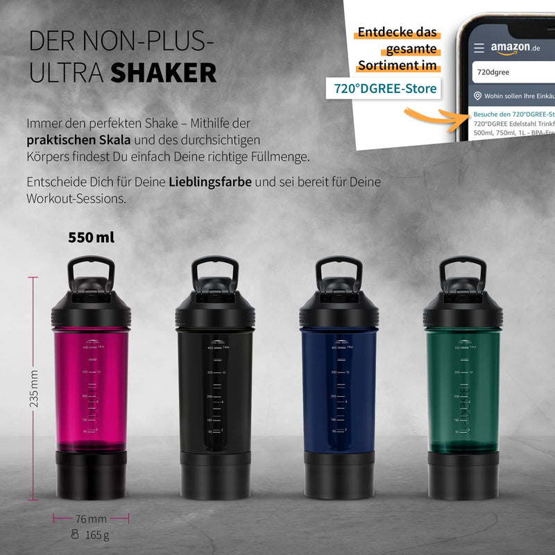 720°DGREE Protein Shaker “uberShaker” - 550ml - Premium protein shaker with powder compartment - Leak-proof, BPA-free - Shaking cup, mixing cup for creamy protein shakes, gym, workout, nutrition Sapphire Blue - Blue incl. container - NewNest Australia