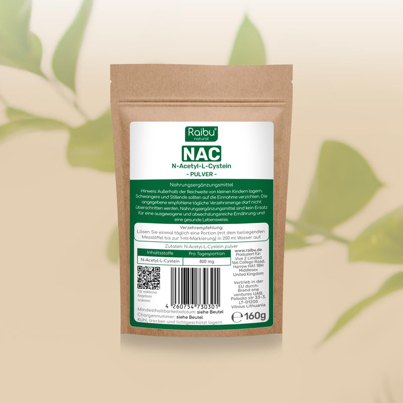 Raibu Nac Powder 160 G Per Bag For More Than 6 Months - Nac Acetyl L-Cysteine In Best Quality - N-Acetyl-Cysteine Powder 100% Pure And No Additives Produced In Germany (160) (160 G) - NewNest Australia