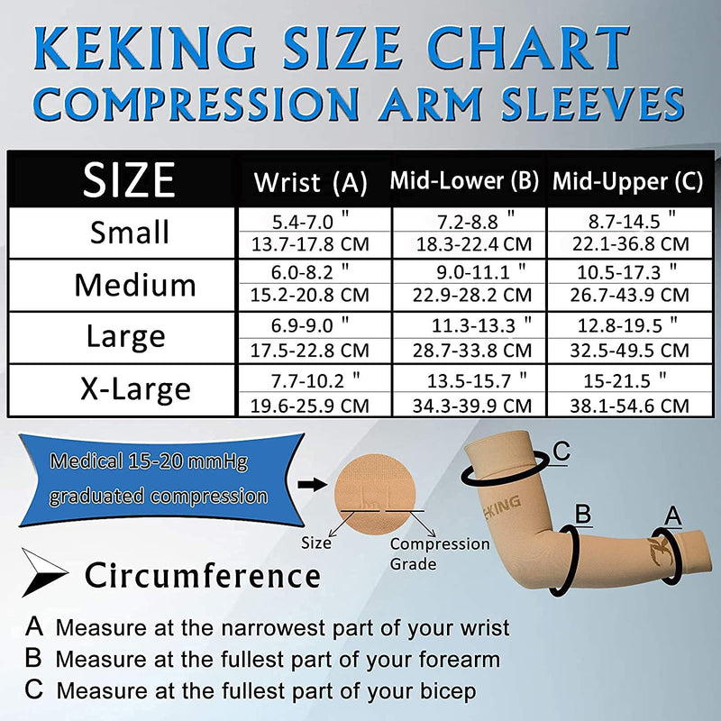 KEKING® Lymphedema Compression Arm Sleeves (Pair), 15-20 mmHg Graduated Compression Arm Support, No Silicone Dot, Post Surgery Recovery, Pain Relief, Swelling, Lipedema, Edema, Beige L Large (1 Pair) 15-20mmhg Beige (Non Silicone Dot) - NewNest Australia