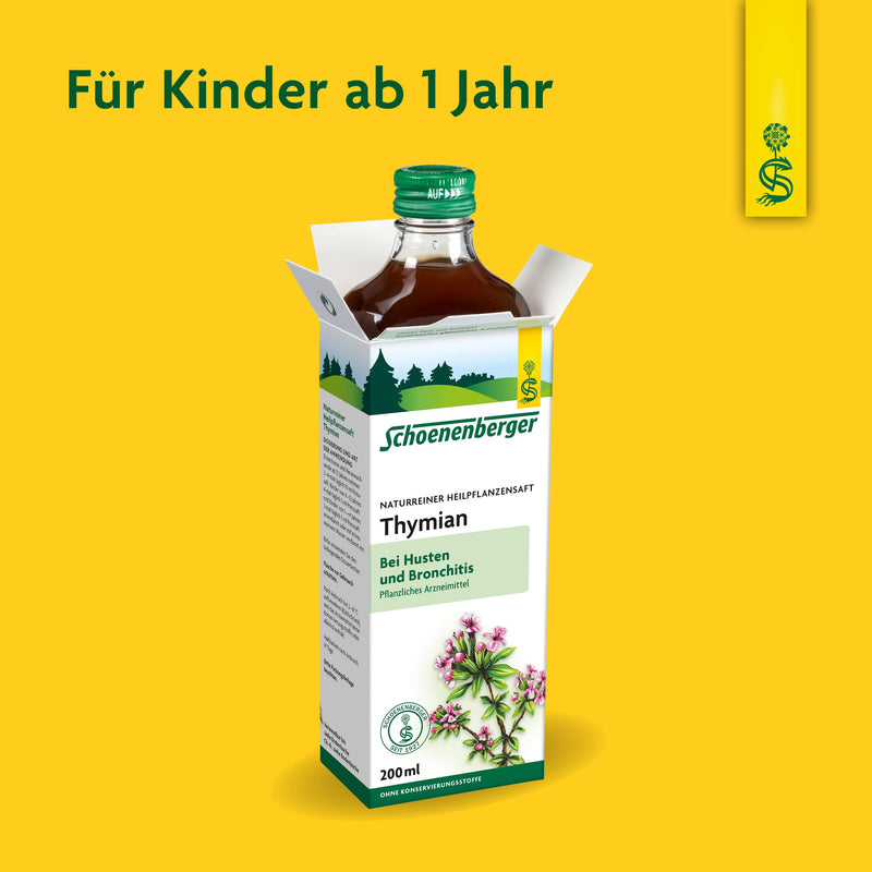 Schoenenberger - Thyme Natural Medicinal Plant Juice - 1 X 200 Ml Glass Bottle - Free-Sale Medicine - For Coughing And Bronchitis - To Improve The Symptoms Of Cold Diseases - NewNest Australia