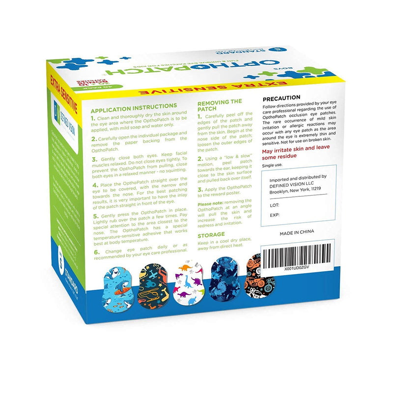 OPTHOPATCH Kids Eye Patches - Fun Boys Design - 30 + 10 Bonus Latex Free Hypoallergenic Cotton Extra Sensitive Adhesive Bandages for Amblyopia & Cross Eye-3 Reward Chart Posters by Defined Vision - NewNest Australia
