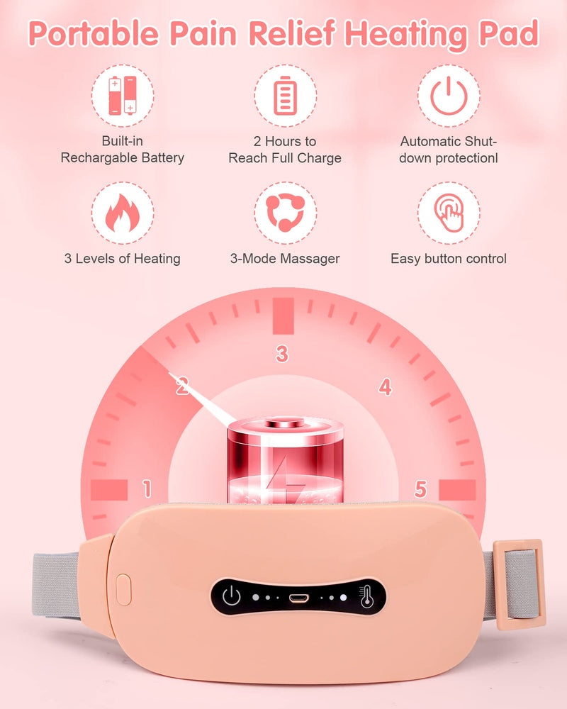 Pain Relief Heating Pad, Period Heating Belt & Menstrual Cramp Massager with 3 Heat Levels & 3 Massages Modes Rechargable Electric Fast Warming Belly Belt, Gifts for Women Lady & Girl, Pink - NewNest Australia