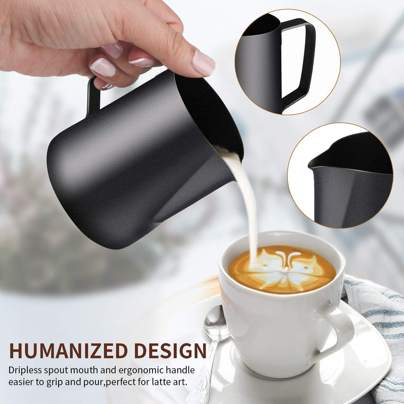 Milk Frothing Pitcher, Stainless Steel Milk Frothing Jug, Espresso Steaming Pitcher 12OZ/350ML 20OZ/600ML Coffee Milk Frother Cup with Decorating Art Pen for Espresso Machine, Milk Frother, Latte Art Black - NewNest Australia