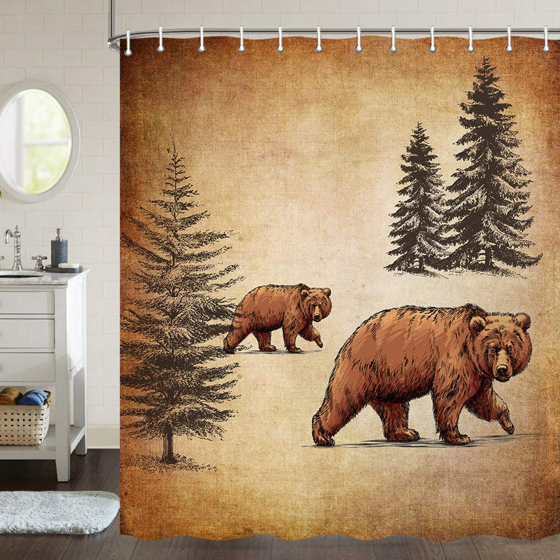 Bear Shower Curtain, Bears with Pine Tree Forest Wildlife Animal for Farmhouse Shower Curtain, Rustic Cabin Lodge Shower Curtain Set with Hooks, Waterpoof Fabric Shower Curtain Hooks Include, 70 in - NewNest Australia