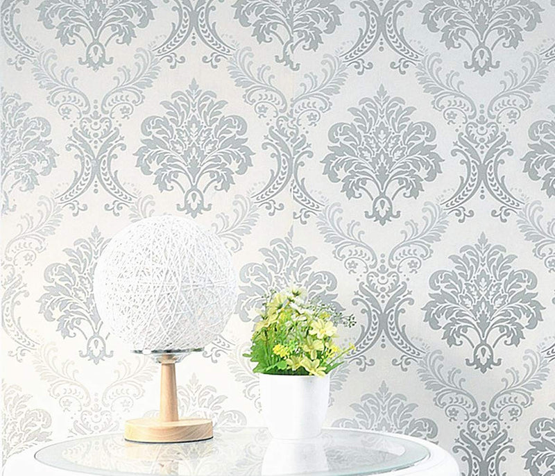 Amao Grey Damask Peel and Stick Wallpaper Self Adhesive Vinyl Shelf Liner for Cabinets Sheves Livingroom Wall Decal 17.7inch by 79inch - NewNest Australia