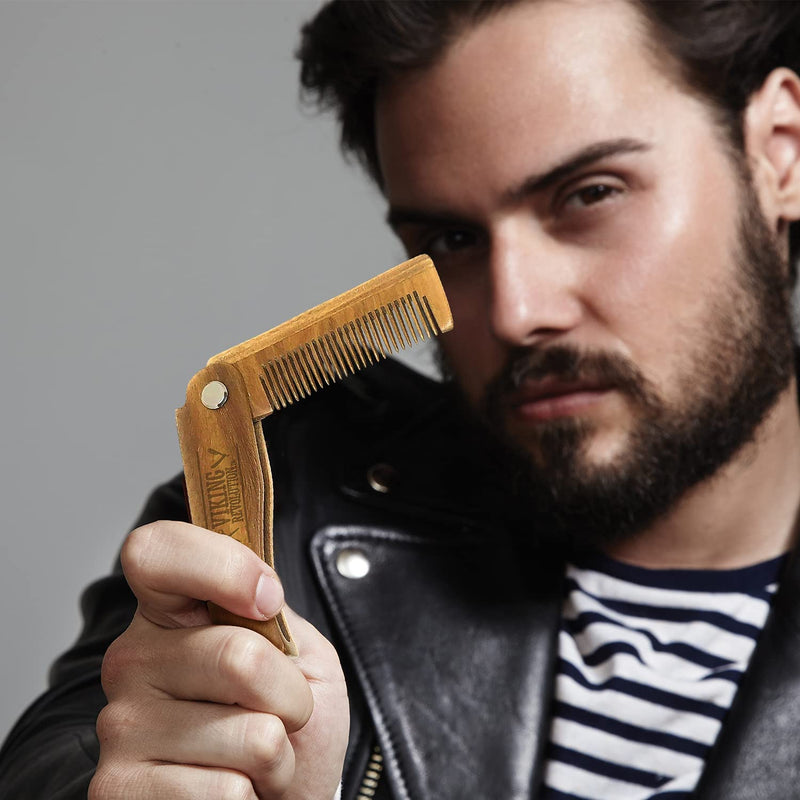 Foldable beard comb for men with case - Natural butterfly comb with gift box - Green sandalwood comb for grooming and combing hair, beards and mustaches from Viking Revolution - NewNest Australia