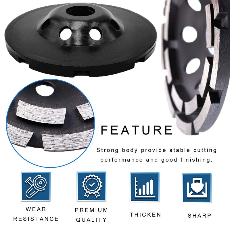 Double Row Diamond Cup - Surface Grinding Wheel, 5 Inch Heavy Duty Turbo Row Segment Grinder Disc Tool for Angle Grinder Polishing Concrete Masonry Granite Cleaning (125MM) 125MM - NewNest Australia
