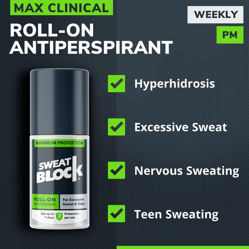 SweatBlock Antiperspirant Roll-on - Maximum Clinical Strength with DRIBOOST | Treat Hyperhidrosis, Excessive Sweat & Odor | Up to 7 Days Sweat Control Per Use | Unisex | 1.2 FL OZ - NewNest Australia