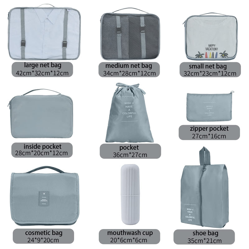 Packing Cubes for Suitcases, Joyoldelf 9 PCS Travel Essentials Bags Travel Cubes Luggage Organiser Bags, Waterproof Travel Packing Cubes Clothes Shoes Cosmetics Toiletries Storage Bags - NewNest Australia