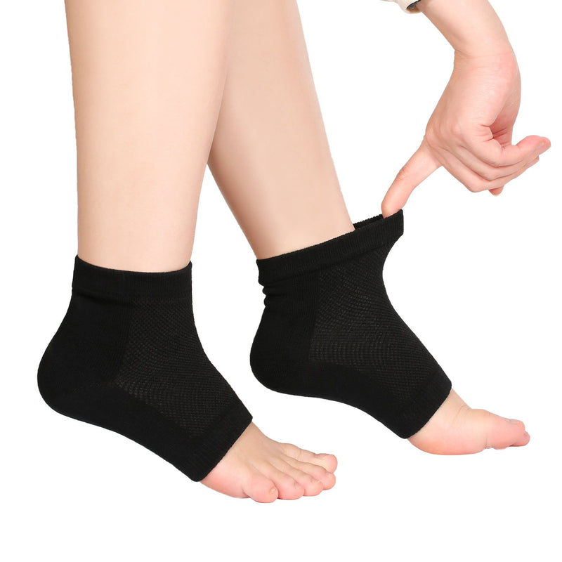 Bememo 3 Pairs Soft Ventilate Gel Heel Socks Open Toe Socks for Dry Hard Cracked Skin Moisturizing Day Night Care Skin (Black, Regular Size) Black - NewNest Australia