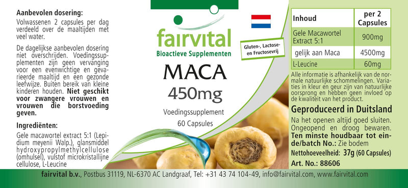 Fairvital | Maca Kapseln 450mg - HOCHDOSIERT - VEGAN - 60 Kapseln - 4-fach konzentrierter Wurzelextrakt - NewNest Australia