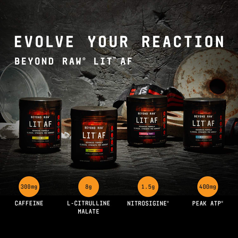 Beyond Raw LIT AF | Advanced Formula Clinical Strength Pre-Workout Powder | Contains Caffeine, L-Citruline, and Nitrosigine | ICY Fireworks | 20 Servings - NewNest Australia
