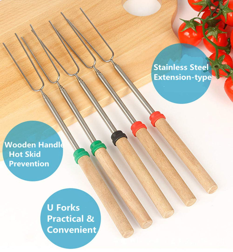 NewNest Australia - Marshmallow Roasting Sticks Wooden Handle Set of 12 Smores Skewers Telescoping Forks 32 inch with Portable Bag for Hot Dog Campfire Camping Stove BBQ Tools 12 Pack 