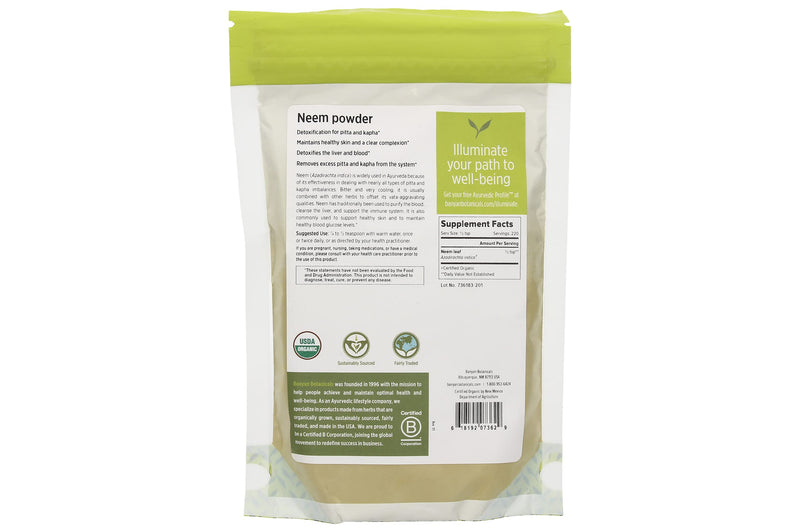 Banyan Botanicals Neem Powder - Organic Azadirachta Indica - Purifying Ayurvedic Herb for Healthy Skin & Blood* – 1/2 lb. – Fair Trade Sustainably Sourced Non-GMO Vegan - NewNest Australia