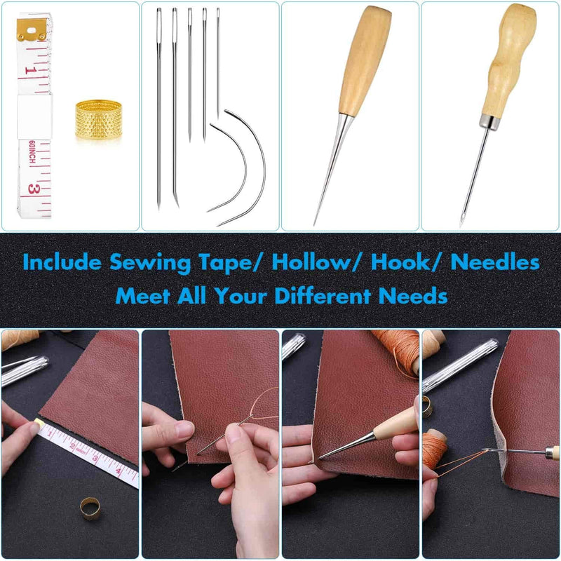 Cridoz 35 Pcs Leather Stitching Pouch Kit with 4mm Prong Sewing Hole Punch, Leather Sewing Tools, Waxed Thread and Large-Eye Stitching Needles for Beginner Leather Sewing Working Crafting Projects - NewNest Australia