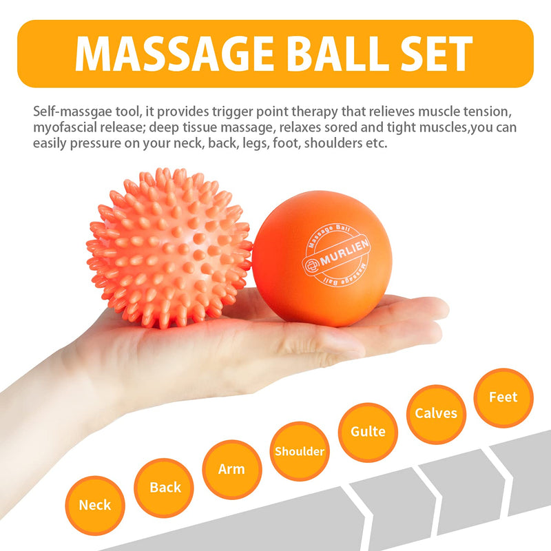 MURLIEN Massage Ball Set, Spiky Ball & Lacrosse Ball for Trigger Point, Deep Tissue, Myofascial Release, Massager for Neck, Shoulder, Back, Foot or Muscle Tension - Orange - NewNest Australia