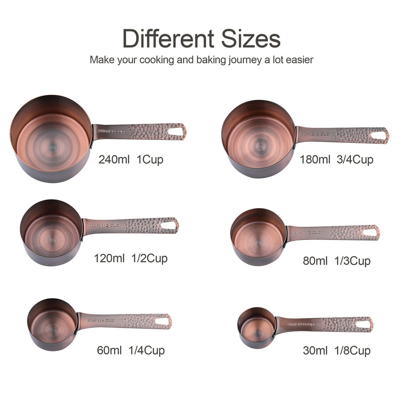 Measuring Cups Set, Copper Measure Cups Set of 6, Bronze Measurement Cups, Stainless Steel Measuring Cups, Baking Measurement Cups, Kitchen Measuring Cups Set of 5 for Cooking A: Copper - NewNest Australia