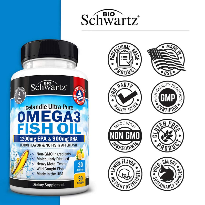 Fish Oil Omega 3 EPA & DHA 2250 mg - Burpless Lemon Flavor Triple Strength Supplement - Immune & Heart Support Fatty Acids Pills - Promotes Immunity, Joint, Eyes, Brain & Skin Health - Non GMO 90 Ct 90 Count (Pack of 1) - NewNest Australia