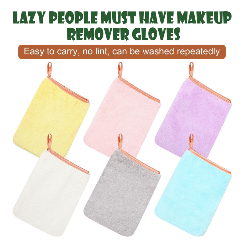 PHOGARY 6 Pcs Microfiber Washing Gloves Wash Cloth Coral Fleece Soft Face Glove Bath Spa Cloth Reusable Makeup Remover Gloves 6 Colors - NewNest Australia