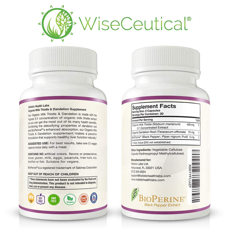Max Absorption Organic Milk Thistle (Strongest 5:1 Concentrated Extract) & Organic Dandelion Root with BioPerine | Healthy Liver Support Detox Cleanse. 60 Veggie Capsules. - NewNest Australia