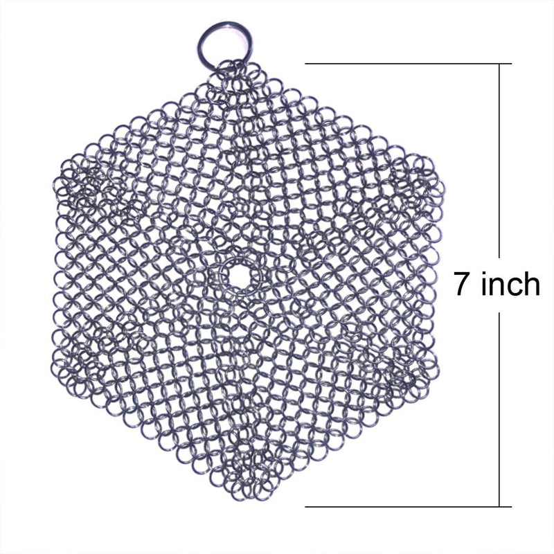 Cast Iron Cleaner, 316 Premium Stainless Steel Cast Iron Skillet, Chainmail Scrubber for Cast Iron Pan Pre-Seasoned Pan Dutch Ovens Waffle Iron Pans Scraper Cast Iron Grill Frying Pan (7 Inch Hexagon) 7 Inch Hexagon - NewNest Australia