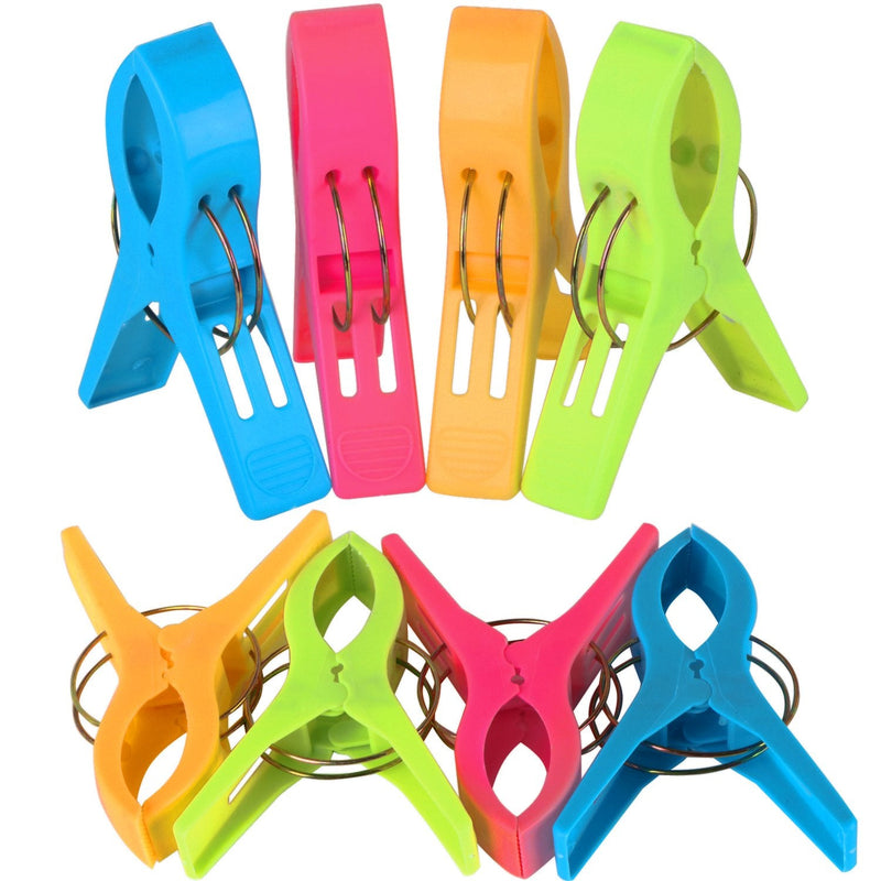 TRIXES Pack of 8 Large Bright Colour Plastic Beach Towel Pegs Clips for Sunbed - Holiday Essentials - Towel Holder Grips for Deck Chair Sun Lounger Pool Day Bed - Big Quilt Laundry Pegs - NewNest Australia