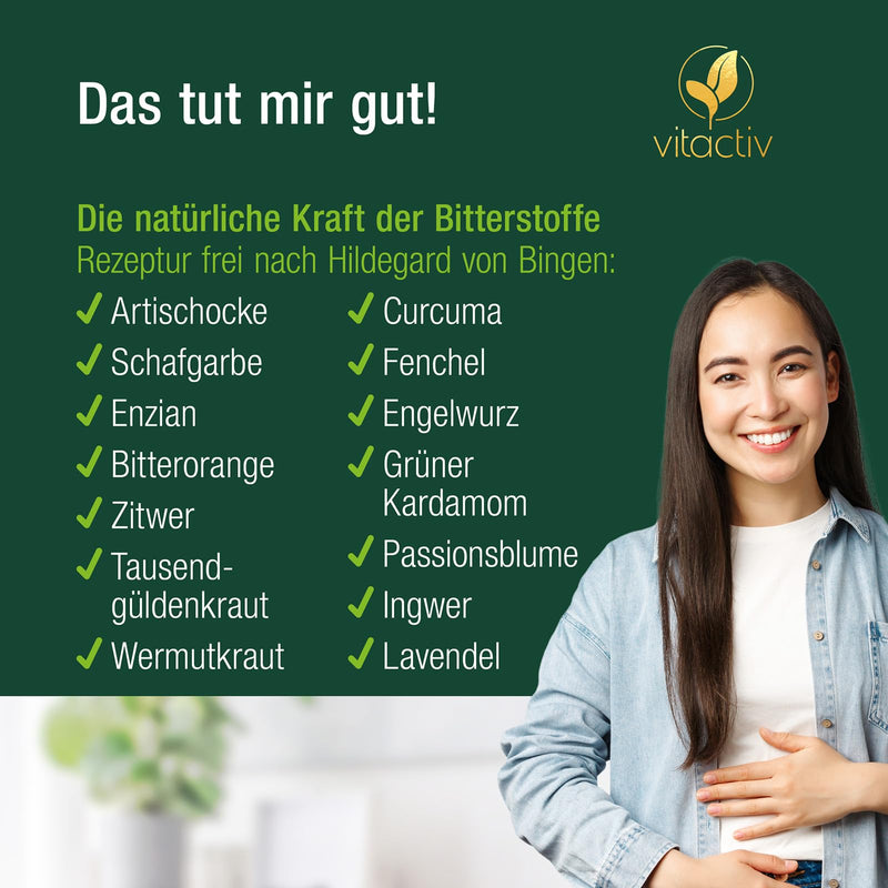 Vitactiv Bitter Herbs - Bitter Drops With Alcohol - Exquisite Herbs Plus Choline & Zinc - Bitter Drops By Hildegard Von Bingen - No Artificial Additives, Sugar-Free, Vegan - 50 Ml - NewNest Australia