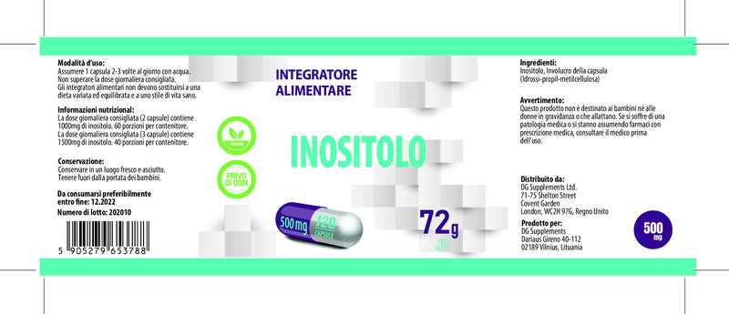Inositol 1000mg-1500mg Serving 120 Vegan Capsules, Certificate of Analysis by AGROLAB Germany, High Strength Supplement, No Fillers or Bulkers, Gluten and GMO Free - NewNest Australia