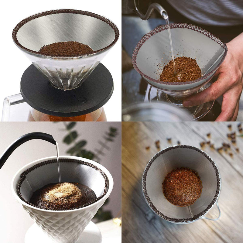 Reusable Pour Over Coffee Filter Stainless Steel Paperless Drip Cone Coffee Filter Coffee Maker 2-6 Cups for Cups, Mugs, Carafes, Filter Holders (2-6 Cups) - NewNest Australia