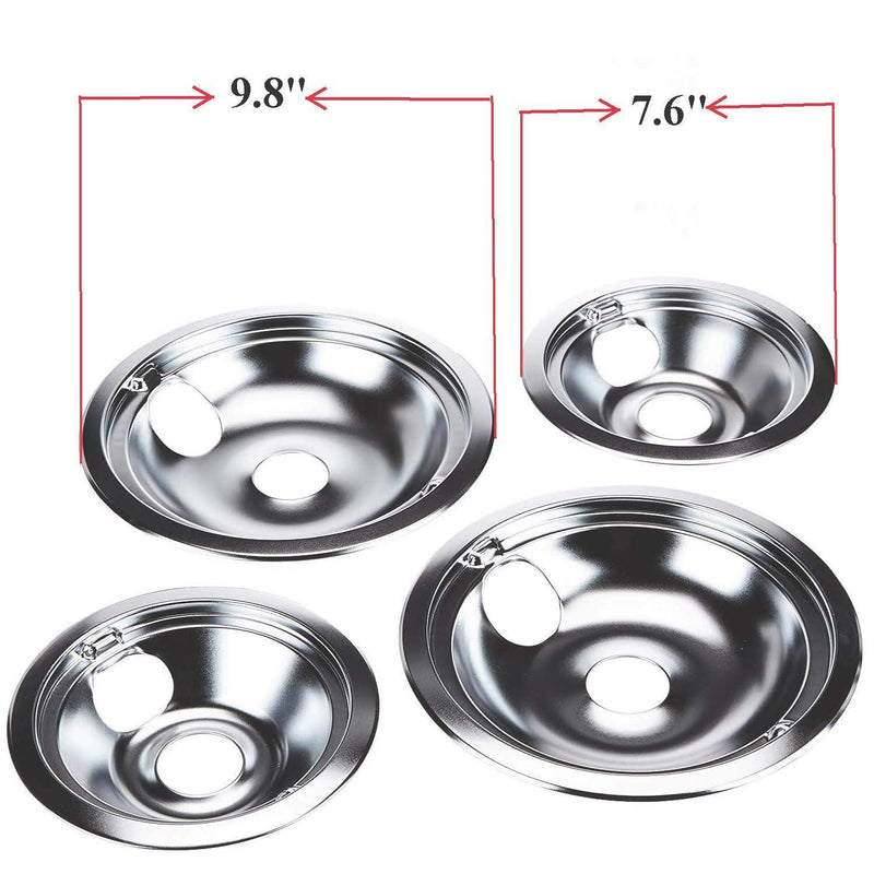 KITCHEN BASICS 101 WB31T10010 and WB31T10011 Replacement Chrome Drip Pans for GE/Hotpoint Electric Range with Locking Slot - Includes 2 6-Inch and 2 8-Inch Pans, 4 Pack - NewNest Australia