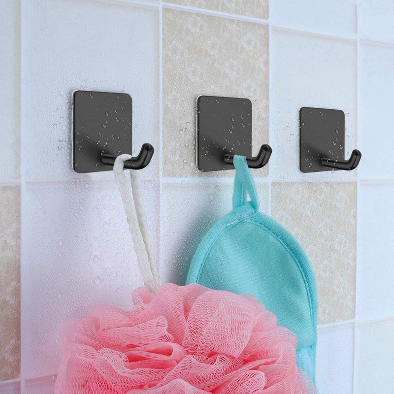 NewNest Australia - Hgery Self Adhesive Hooks, Heavy Duty Rugged 304 Stainless Steel Matte Black Wall Hangers, Strong Sticky Hanging Hooks for Doors, Kitchen, Bathrooms, Office, 4 Packs 