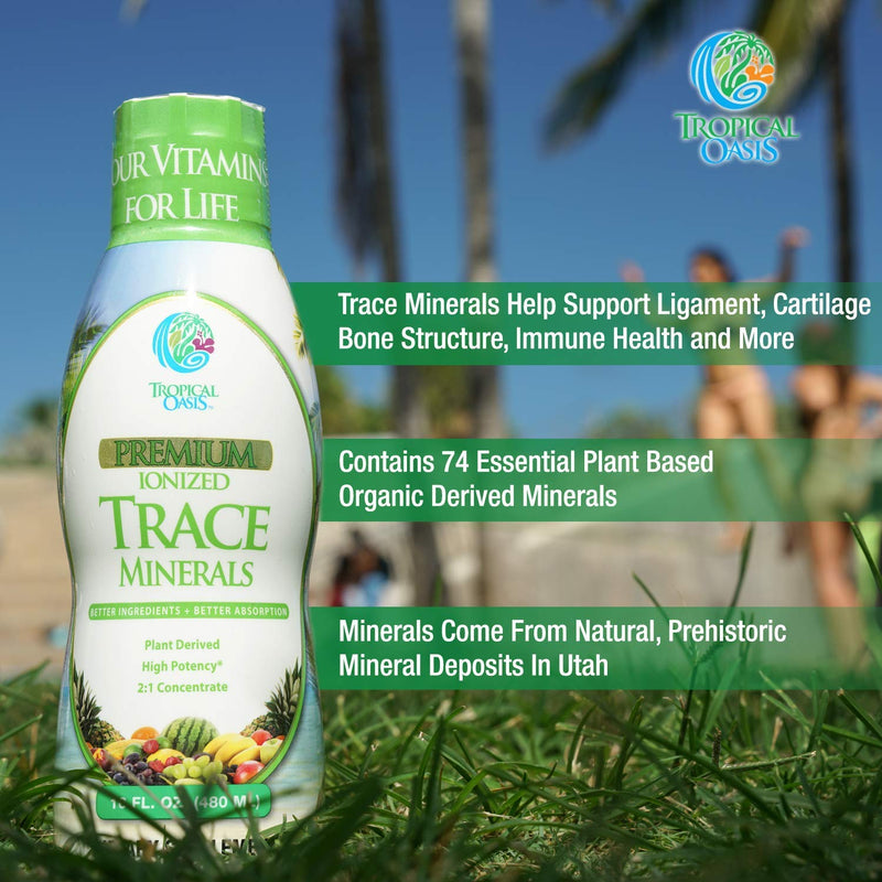 Tropical Oasis - Premium Ionized Plant Based Trace Minerals Liquid Formula- 74 essential minerals in liquid form for up to 96% Absorption - 16 oz, 32 servings - NewNest Australia