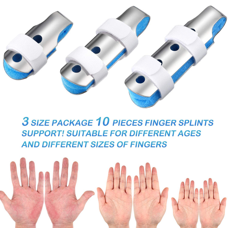 10 Pieces Finger Splints Metal Padded Finger Support Finger Stabilizer with Soft Foam Interior and Loop Straps for Adults and Children, 3 Sizes (Blue) 10 Piece Assortment Blue - NewNest Australia
