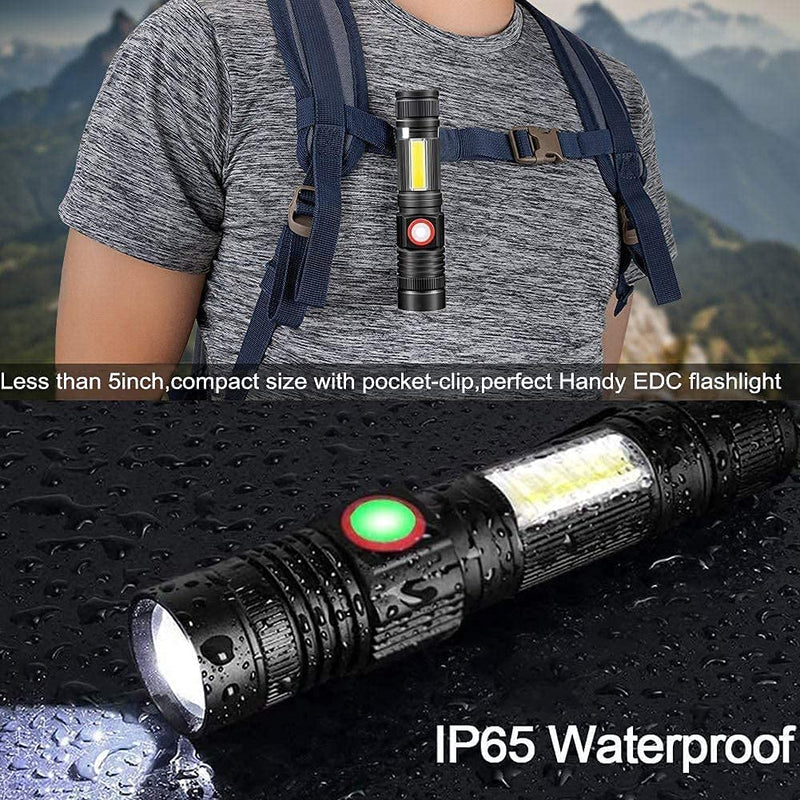 LED Rechargeable Flashlight (18650 Battery Included), EDC Magnetic Flashlight, Super Bright Tactical Flashlight 1000 Lumen, 4 Modes, Zoomable, Waterproof Flash Light for Camping & Emergency [2 Pack] 2 - NewNest Australia