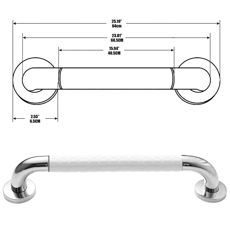Bath Safety Grab Rail White, 24 Inch Stainless Steel, Anti-Slip Shower Handles for Elderly, Grab Bar with Ridges, for Towel Rail, Disabled, Injured, or Post-Op, Bathroom Safety Aid - NewNest Australia