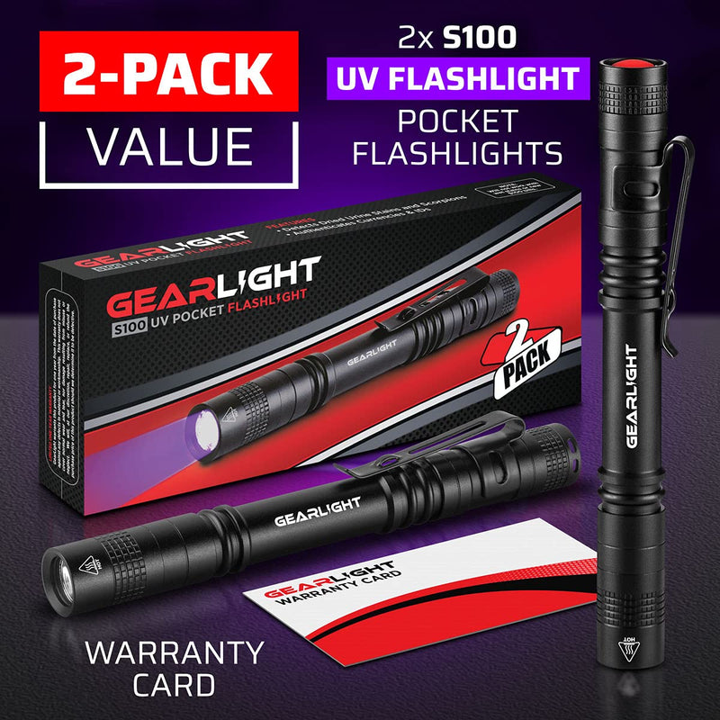GearLight UV Black Light Flashlight S100 [2 Pack] - Mini Blacklight Ultraviolet Pen Lights for Leak and Hotel Inspection - Pet Urine, Bed Bug, Scorpion, Stain, and Dye Detector - NewNest Australia
