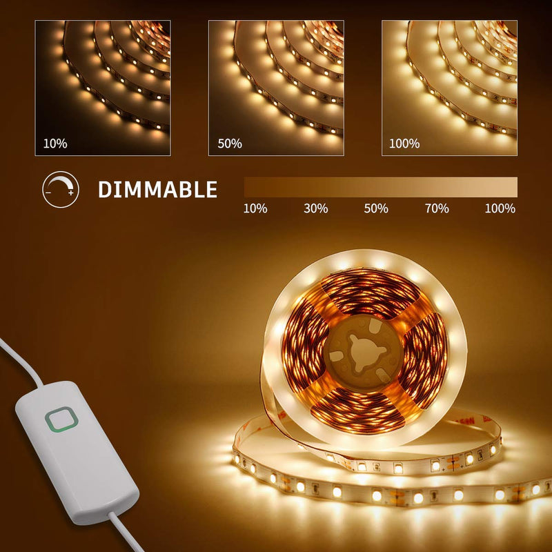 MY BEAUTY LIGHT LED Strip Lights Warm White,16.4ft Dimmable LED Light Strip with Memory Function,300 Bright 3000K 2835 LEDs,Self-Adhesive 12v Flexible LED Rope Lights for Kitchen Cabinet Bedroom Party 16.4FT - NewNest Australia