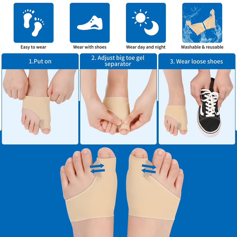 Bunion Corrector Big Toe Separator Bunion Splint Sleeve 1 Pair of Bunion Relief Sleeve with Silicone Bunion Pad Protector,Scientific Correction of Bunion Day and Night Wearable (Beige & Large) L Beige - NewNest Australia