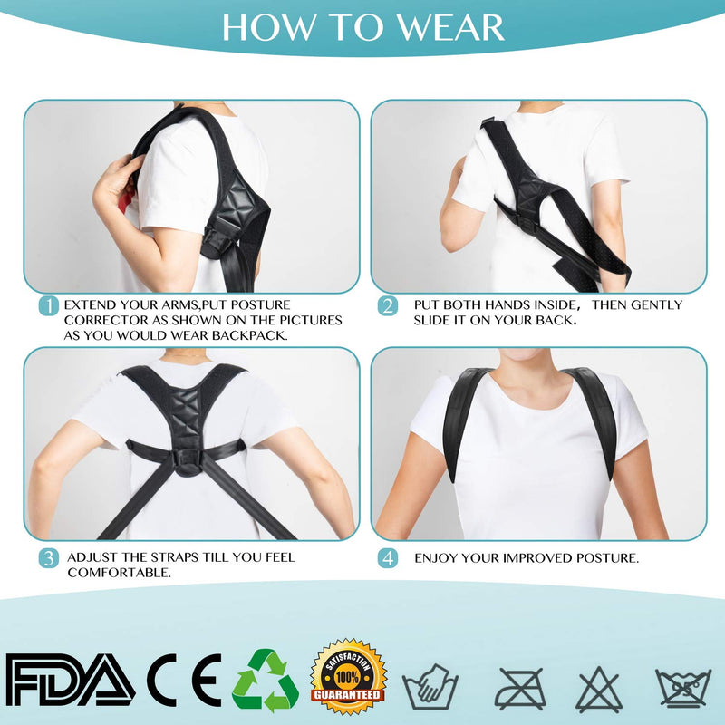 Posture corrector Back brace for Men Women Spine straightener Upper body alignment pain relief Hunchback Correction Clavicle Support for Back Neck & Shoulder (Black) Black M - NewNest Australia