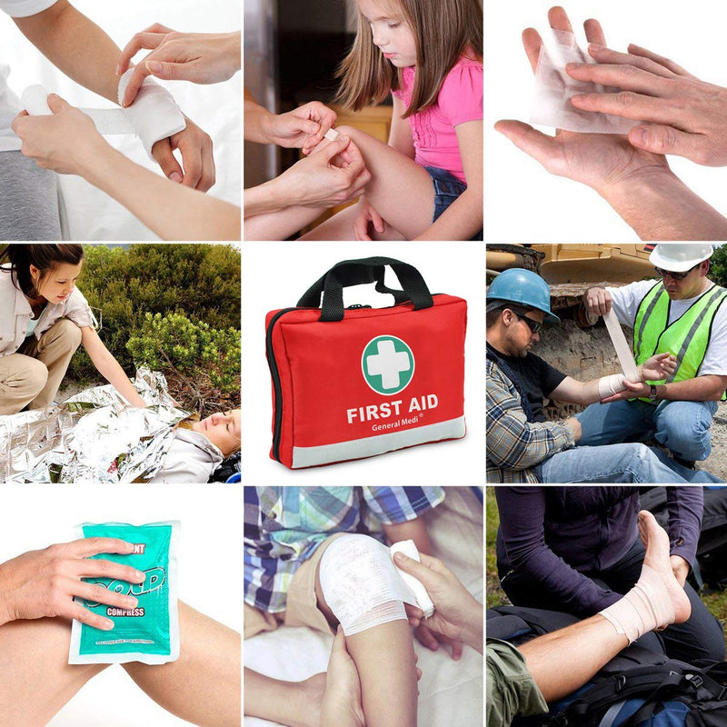 First Aid Kit -309 Pieces- Reflective Bag Design - Including Eyewash, Bandages, Moleskin Pad and Emergency Blanket for Travel, Home, Office, Car, Camping, Workplace Red Kit 2 - NewNest Australia
