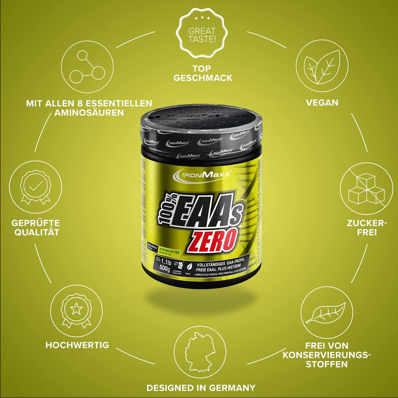 Ironmaxx 100% Eaas Zero - Ice Tea Lemon 500G Can | Eaa Powder, Vegan And Sugar-Free With All 8 Essential Amino Acids | Fruity Taste, Free Of Preservatives 500 G (Pack Of 1) - NewNest Australia