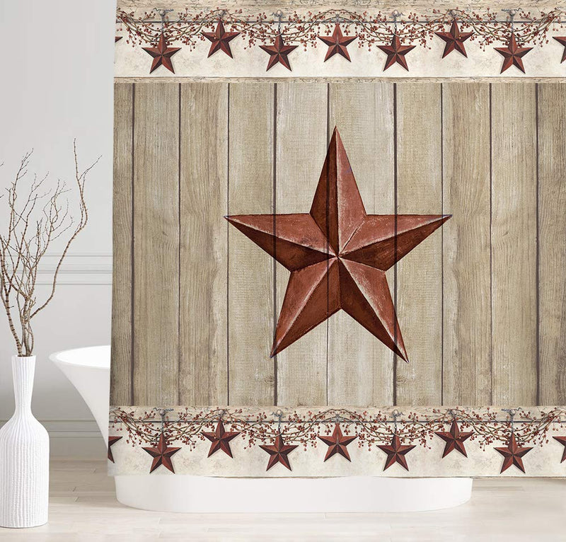 Rustic Barn Star on Wooden Door Shower Curtain, Western Texas Star and Primitive Berries on Country Wooden Plank Bath Curtains, Polyester Fabric Bathroom Shower Curtain 12PCS Hooks 69X70IN 69X70 - NewNest Australia