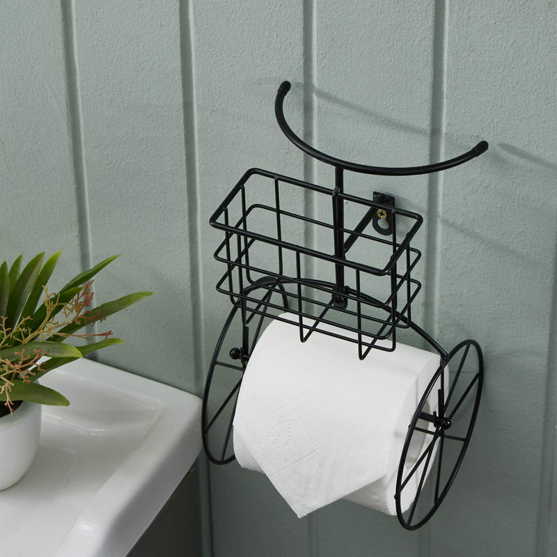 Jancin Bicycle Toilet Paper Holder with Shelf Bathroom Storage Wall Paper Towel Rack Paper roll Holders Mobile Phone Rack Black Metal - NewNest Australia