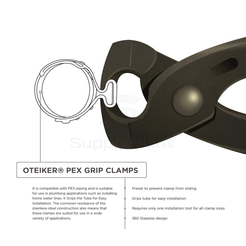 Supply Giant H-PUDS0012 1/2 Inch Oetiker Stainless Steel Crimp Rings, 360 Deg Stepless, Narrow Band, One Clamp Sizes, Grip Tool Lightweight Design Economical & Easy Install - NewNest Australia