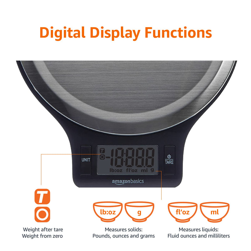 Amazon Basics Stainless Steel Digital Kitchen Scale with LCD Display, Batteries Included - NewNest Australia