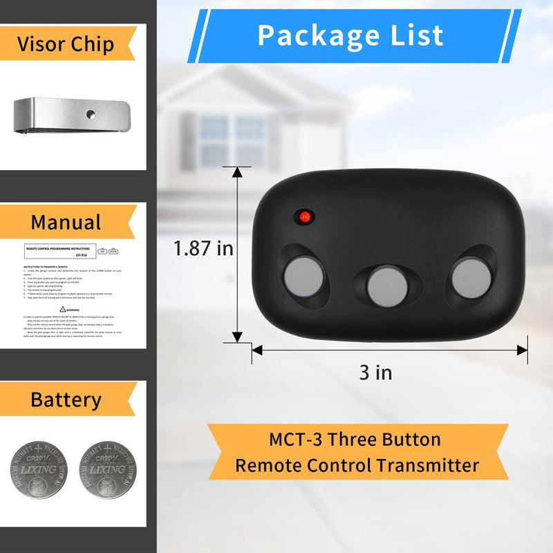 MCT-3 DNT00089 Linear Megacode Garage Door Remote Opener, Replace MCT-11 DNT00090, ACT-31B ACP0087, Three Button Remote Control Work for Linear LC075, LDO33, LDO50, LDCO800 and LSO50, 318MHZ 1 - NewNest Australia