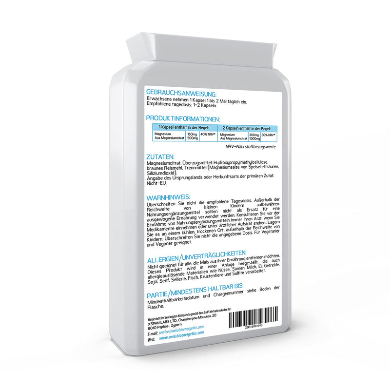 Magnesium Citrate 500Mg 120 Capsules - Provides 150Mg Active Elemental Magnesium High Efficacy - Easily Absorbed - Highly Biologically Available - Made In The Uk - NewNest Australia